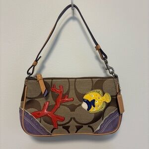 Y2K Coach Fish & Coral Appliqué Mini Shoulder Bag With Purple Suede Corners